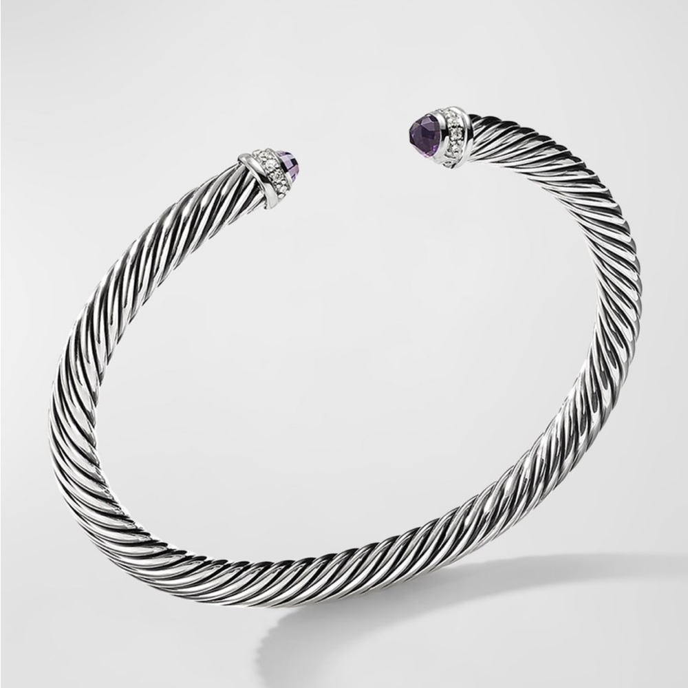 David Yurman cable bracelet w/ diamonds in silver - amethyst 5mm - Picture 2 of 6
